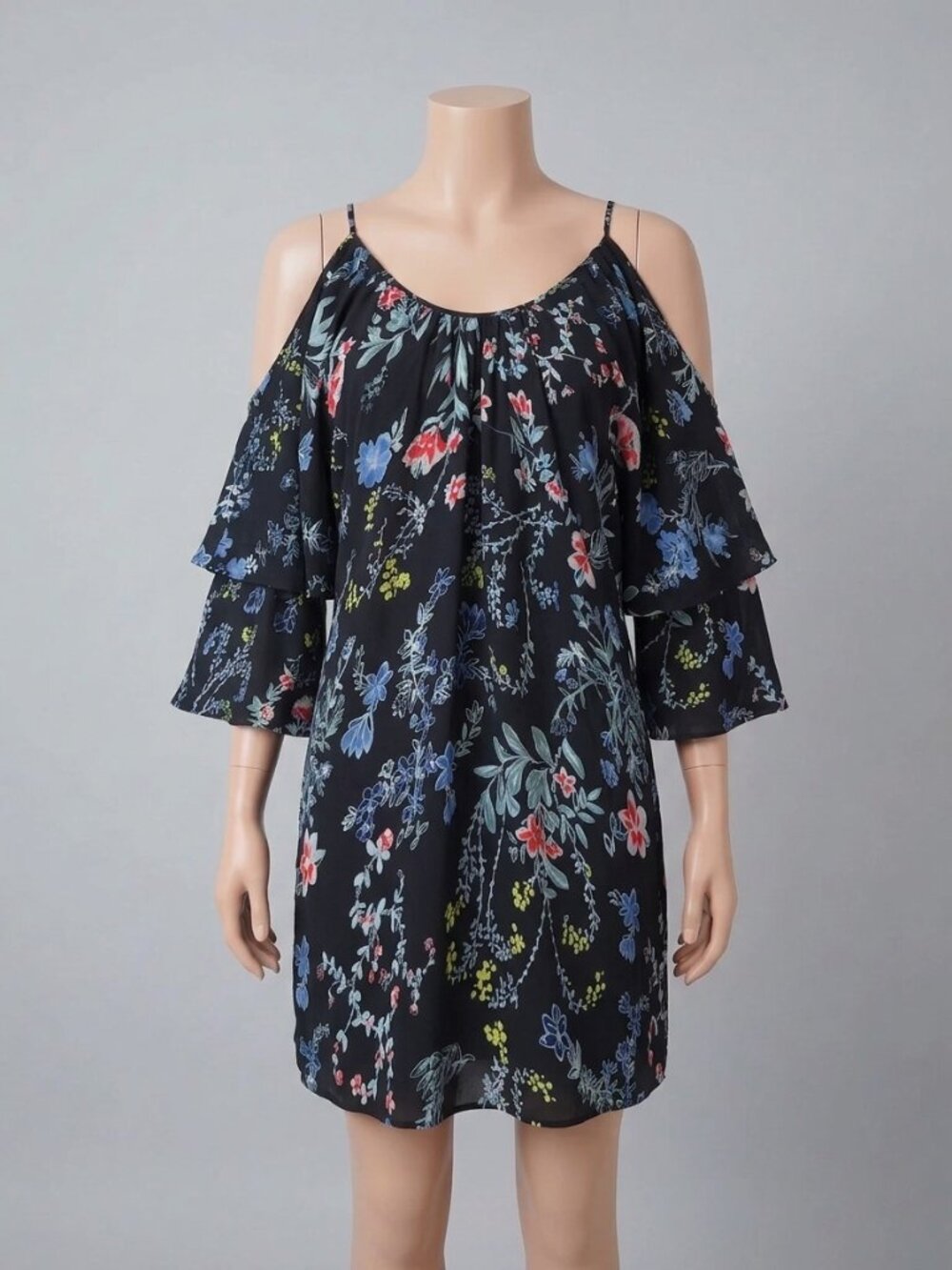 Parker Womens Agave Silk Floral Mini Dress XS Cold Shoulder Flutter Sleeve Party